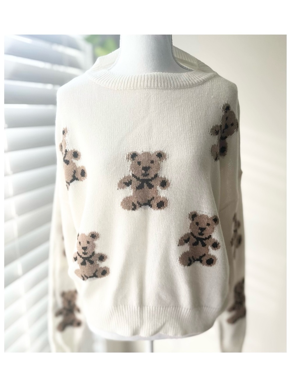Cream Teddy Bear Crewneck Sweater